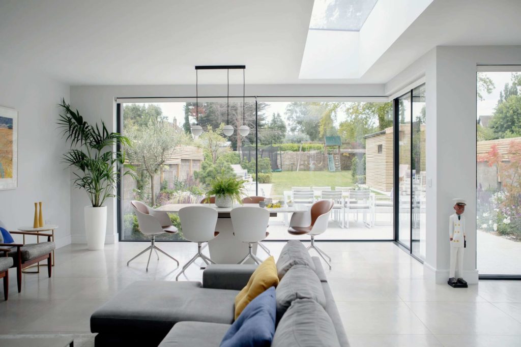 Ultraline 2 panel sliding door in modern zinc clad extension