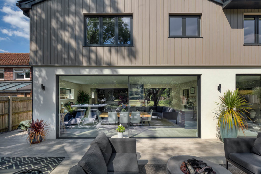 Black grey Ultraline sliding doors installation in Kent RAL7021