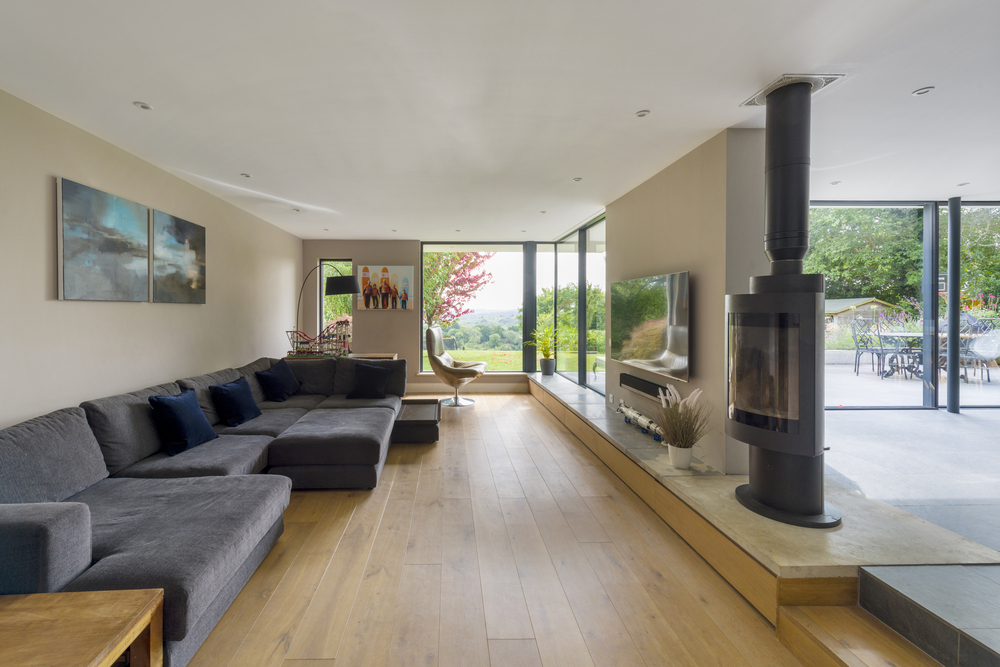 grey Ultraline sliding doors installed into new build tunbridge wells