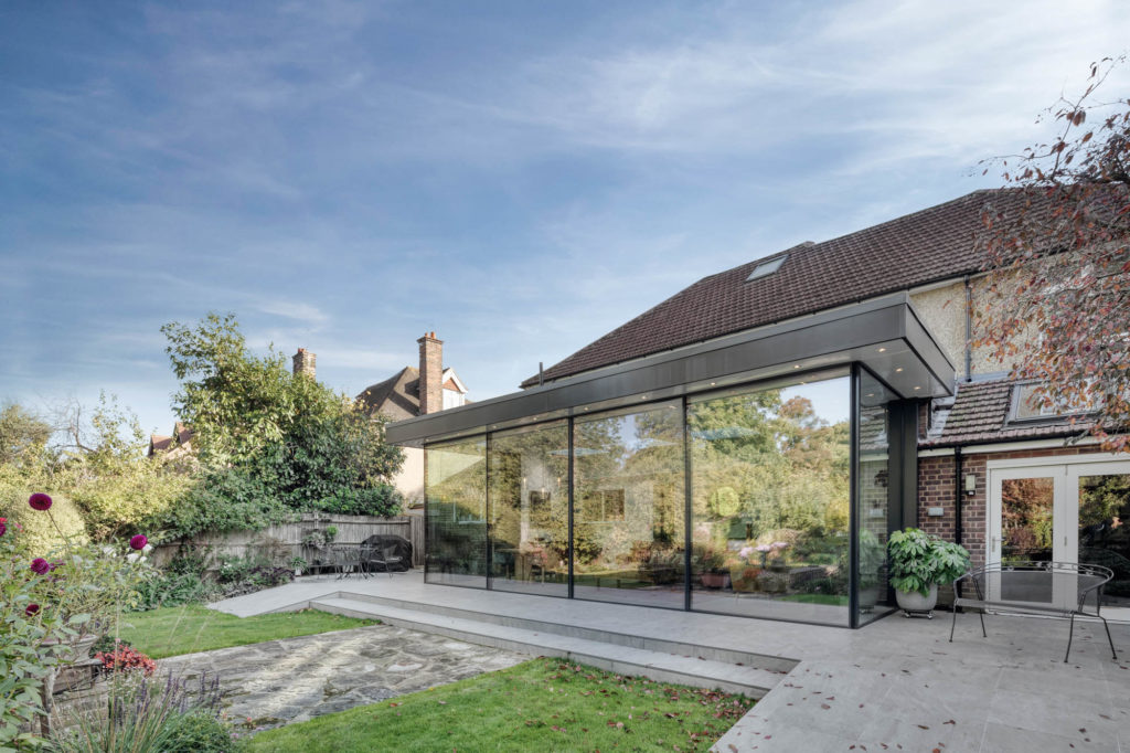 Ultraline 4 panel sliding doors with glass to glass corners installation Watford