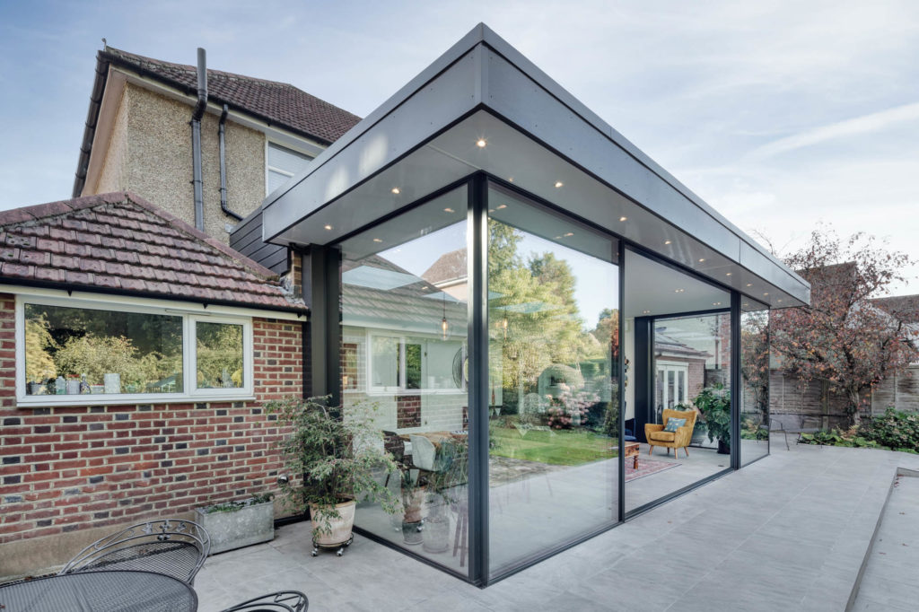 Ultraline 4 panel sliding doors with glass to glass corners installation Watford