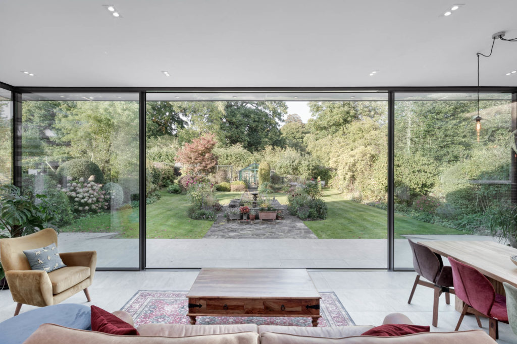 Ultraline 4 panel sliding doors with glass to glass corners installation Watford