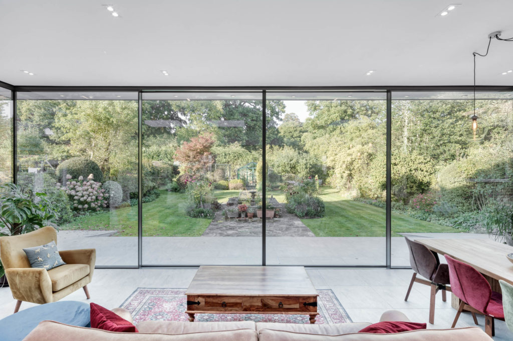 Ultraline 4 panel sliding doors with glass to glass corners installation Watford