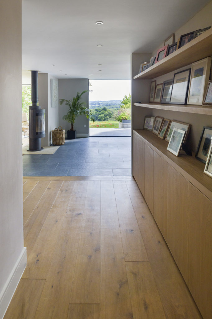 grey Ultraline sliding doors installed into new build tunbridge wells